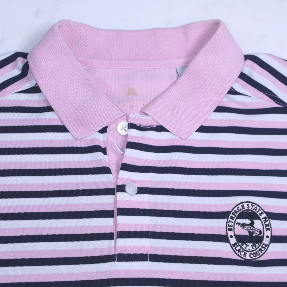Callaway Mens Bethpage Black Course Striped Golf Polo Shirt Pink Navy Blue Large